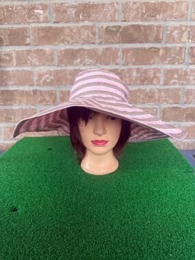 Alessandra Bacci Firenze Italy Sun Hat Pink Wide Brim Wavy Stripe Luxury Cap